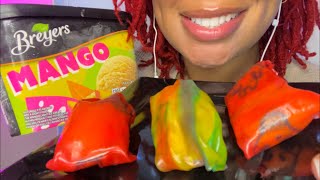 ASMR  tiktok mango ice cream wrapped in frozen fruit roll up 🥭 [upl. by Larochelle]