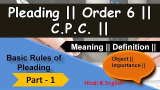 Pleading under Order 6 of CPC  its meaning object Importance etc  Part 1 [upl. by Frear461]