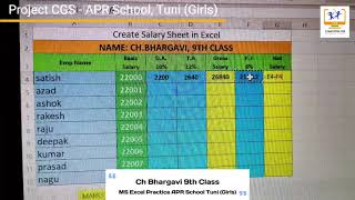 Ch Bhargavi MS Excel Practice APR School Tuni Girls [upl. by Eetnom]