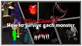 Pillar Chase 2  How to Survive each Monster Vapor Rosemary Ao Oni Fogborn EXE Baldi [upl. by Adniled474]