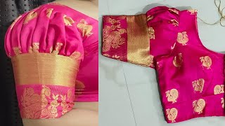 Saree border puff sleeve design  puff model design cutting and stitching  easy method [upl. by Vokay415]