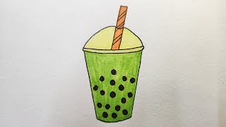 How to draw Boba tea l How to paint a Boba tea using oil pastels l easy drawing kalaspandan [upl. by Arly402]