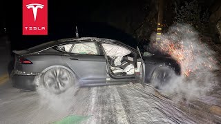 INSANE TESLA ROLLOVER CRASH CAUGHT ON CAMERA [upl. by Arin]