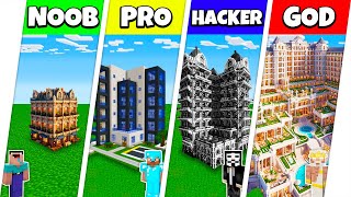 Minecraft Battle NOOB vs PRO vs HACKER vs GOD HOTEL SKYSCRAPER HOUSE BUILD CHALLENGE  Animation [upl. by Eirojam]