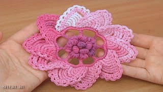 Crochet 3D Puff Stitch Center Flower [upl. by Amled]