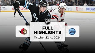 Senators at Utah Hockey Club  October 22 2024  NHL Full Game Highlights [upl. by Ferne]