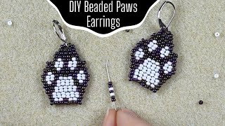 Beaded Paw Earrings  Easy Brick Stitch Tutorial [upl. by Esinaej723]