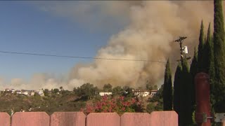 Fastmoving brush fire in College Area of San Diego forces evacuations and damages homes [upl. by Eatnwahs]