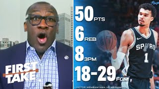 FIRST TAKE  Shannon GOES CRAZY to Wemby make NBA history with a 50point game as Spurs beat Wizards [upl. by Blakelee]