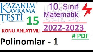 10 Sınıf  Kazanım Testi 15  Polinomlar 1 MEB  2022 2023  Matematik  PDF [upl. by Aros]