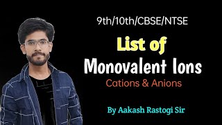 Cation  Anion  Monovalent  Chemical Formulas  By Aakash Rastogi Sir [upl. by Eedrahc]