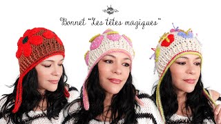 Crochet Bonnet quotTêtes magiquesquot I Guide des tailles I Fleurs fraises papillons [upl. by Akehsay]