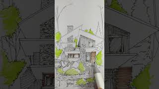 Draw a vertical onepoint sketch of the house sketch architecturalsketching drawing art [upl. by Ezara]