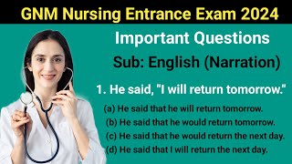 GNM Entrance Exam English Narration Question Paper  GNM Entrance Exam 2024  GNM Entrance MCQ [upl. by Yehudi]