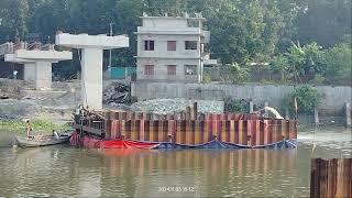 Coffer Dam Work for Bridge Construction [upl. by Enahsed]