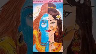 Oil pastels vs water colourShiv shakti drawing art shiv shorts [upl. by Ayanal697]