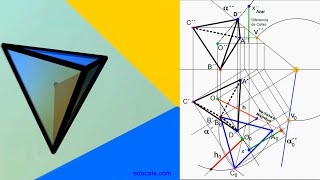 Trazar las proyecciones diédricas de un tetraedro regular apoyada su base en un plano oblicuo [upl. by Edalb]