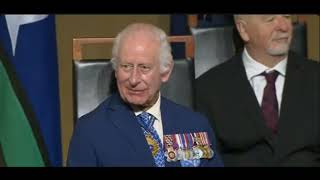 King Charles reaction at Parliament House speech mentioning Queen Camillas love and support [upl. by Anib257]