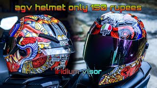 Ridex titanium helmet convert into AGV only 150 rupees💰  Red iridium visor install [upl. by Ecinahs]