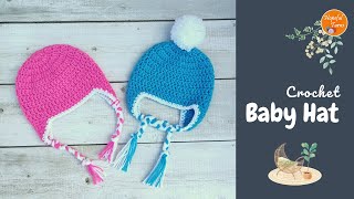 Crochet Newborn Baby Hat  Easy Crochet Beanie with Earflaps for beginners 0 to 3 months [upl. by Harrietta767]