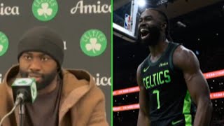 Jaylen Brown on his recent posts about Nike and the Timberwolves broadcast after the Celtics win [upl. by Korenblat632]