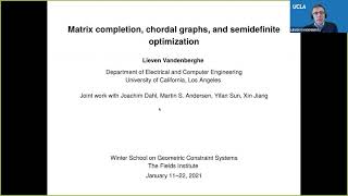 Matrix completion chordal graphs and semidefinite optimization Lecture 1 [upl. by Spanjian]