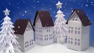 Новогодний домик из бумаги  Очень простой новогодний декор  DIY CHRISTMAS DECOR [upl. by Bucher]