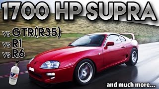 Toyota Supra 1700hp BIG Single Turbo vs GTR r35 vs r1 vs r6antilag 2 stepStraight from hell [upl. by Ecirpac486]