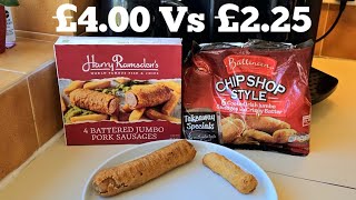 Harry Ramsdens Jumbo Sausages Vs Ballineen Jumbo Sausages Food Comparison Review [upl. by Bernetta]