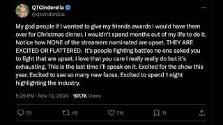 QTCinderella Responds To The Criticism Shes Getting From RP Community On Streamer Awards [upl. by Artenahs847]