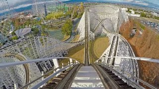 White Cyclone Wooden Roller Coaster Front Seat POV Nagashima Spaland Japan 60FPS [upl. by Fidel]