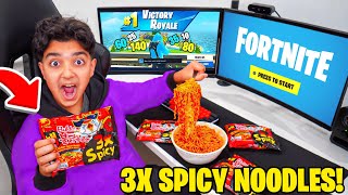 Kid Eats 3X NUCLEAR FIRE NOODLES For Every Kill In Fortnite SPICY RAMEN CHALLENGE [upl. by Monahan]