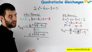 Quadratische Gleichungen lösen  pqFormel oder abcFormel Mitternachtsformel anwenden [upl. by Adnawal]