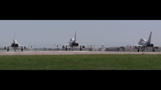 61  RAF Coningsby Lincolnshire Three Typhoons launch [upl. by Nniuqal]