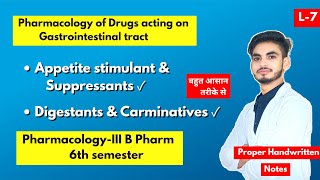 L7। U1। Appetite stimulants and suppressants pharmacology। Digestants amp Carminatives। 6th semester [upl. by Emerick]