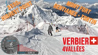 4K Skiing Verbier MontFort 3330m to GentianesTortin 4Vallées Valais Switzerland GoPro HERO11 [upl. by Tecil]