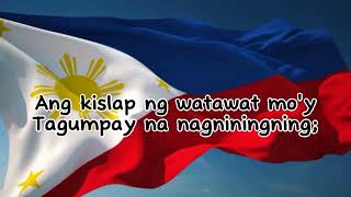 LUPANG HINIRANGLYRICS THE PHILIPPINES NATIONAL ANTHEM [upl. by Noirb]