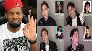 ONE GUY 54 VOICES With Music Famous Singer Impressions  Reaction [upl. by Ynnatirb945]