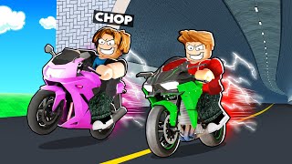 ROBLOX CHOP AND FROSTY RACE THROUGH THE TUNNEL IN MOTORCYCLE MAYHEM [upl. by Enorel561]