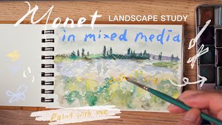 Monet landscape painting study in mixed media paint with me [upl. by Oap]