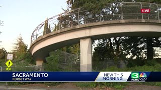 Road closed during construction of new pedestrian bridge over I5 [upl. by Dolph]