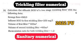 Trickling filter numerical  two stage trickling filter  sanitary numerical  2022 PU [upl. by Aleen]