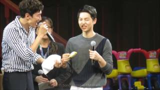 160611 Song Joongki FM in HK  Eating Durian  Feeding Kwangsoo [upl. by Riatsila297]