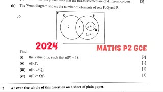 Mathematics 2024 GCE Paper 2  Venn diagram sets [upl. by Aehtela]