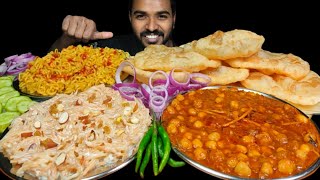 Street Chole Bhature Eating Challenge with Maggi  Seviya Kheer Spicy Chilli amp Salad Mukbang [upl. by Hsirap184]