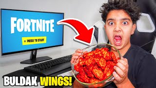 Kid Eats BULDAK CHICKEN WINGS for every Kill in FORTNITE [upl. by Kaliope795]