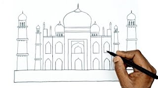 Taj Mahal drawing for beginners  draw Taj Mahal easy steps [upl. by Leone]