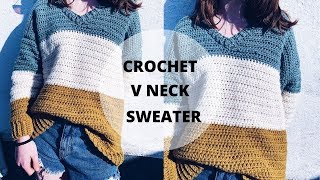 Quick and Easy Crochet V Neck Sweater S5XL [upl. by Eytak]