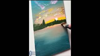 Sunset Spring Acrylic Painting  StepbyStep Tutorial for Beginners [upl. by Nesnah]