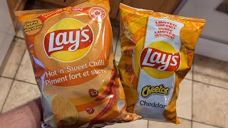 AMERICAN Tries CANADIAN LAYS Indian Hot N Sweet Chilli amp CHEETOS Cheddar Potato Chips [upl. by Gastineau623]